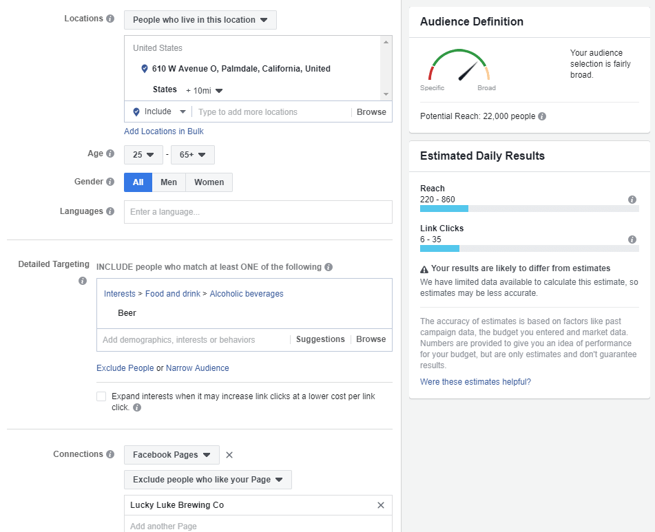 Facebook offer ad brewery targeting